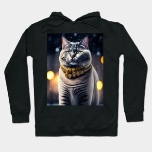 Golden Beauty: A British Shorthair Dazzles in a Winter Wonderland Hoodie